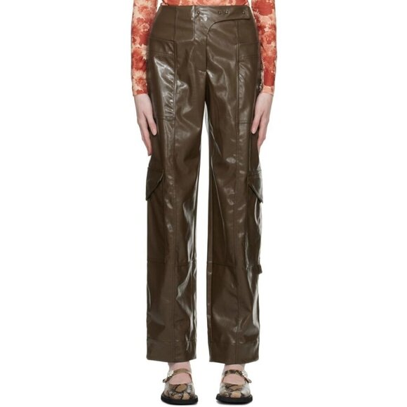 Ganni Glossy Faux Leather Trousers Dove Womens Size 36 4 S - Picture 1 of 14